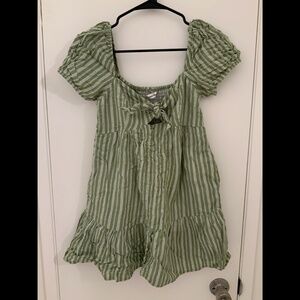 green & white striped dress with pockets